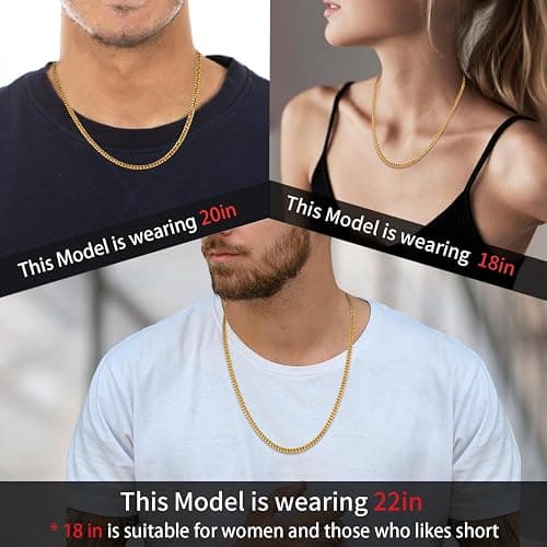 Jewlpire Silver/Black/Gold Chain for Men, Cuban Link Chain Necklace for Men Women, 4mm/6mm Mens Necklace 18K Gold Plated/316L Stainless Steel Mens Chains Necklaces 18/20/22/24/26 Inch thumbnail 5