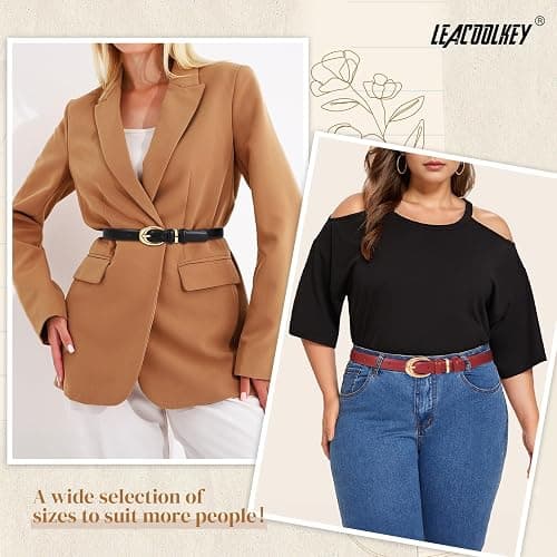 2 Pack Women Leather Belts for Jeans Dress Fashion Ladies Belt with Gold Silver Buckle thumbnail 4