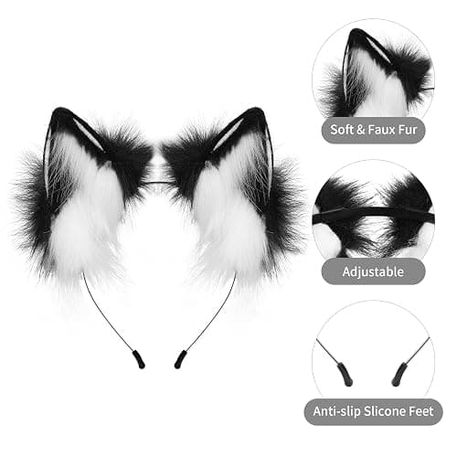 HAOAN Handmade Cat Fox Fur Ears Hairhoop Headwear Anime Party Halloween Costume Headband Hairband thumbnail 4