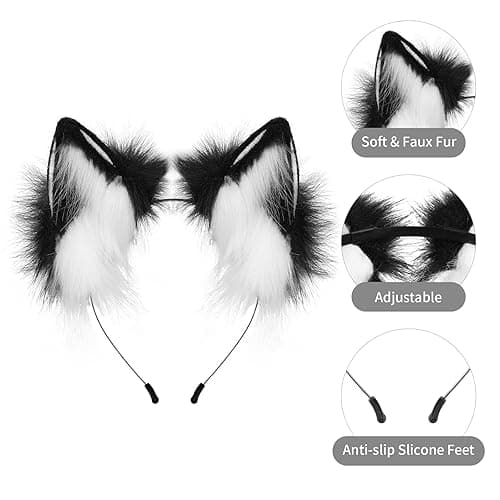 HAOAN Handmade Cat Fox Fur Ears Hairhoop Headwear Anime Party Halloween Costume Headband Hairband thumbnail 5