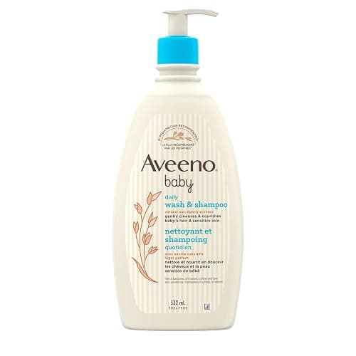 Aveeno Baby Daily Moisture Wash & Shampoo, Tear-Free, 18 fl. oz | 2-in-1 Baby Wash and Hair Shampoo with Oat Extract, for Sensitive Skin and Hair, No Added Parabens - Image 1
