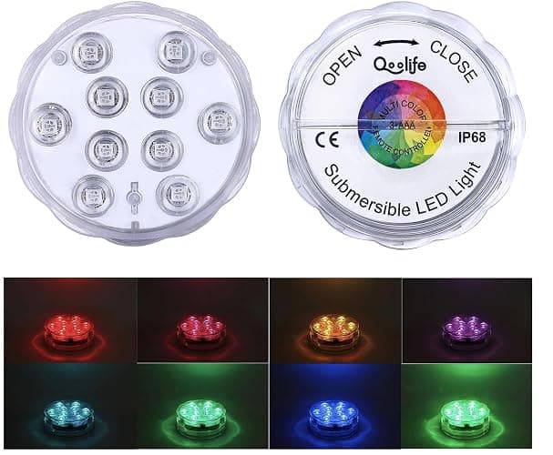 Qoolife Submersible LED Lights Remote Control Battery Powered, RGB Multi Color Changing Waterproof Light for Pool, Vase Base, Spa, Aquarium, Pond, Hot Tub, Decoration, Party, 2-Pack - 2-Pack thumbnail 5