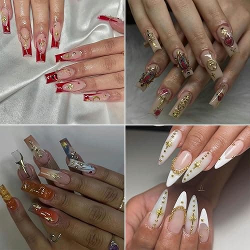 3 Box golden nail charm set with golden cross, star, rose and moon – 3D chrome nail decorations, ear studs, nail art accessories for nails, decor, handicrafts, DIY thumbnail 6