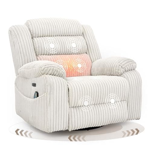 SINCRUMI Power Swivel Rocker Recliner Chair for Adults with Massage and Heat, USB and Type-C Charging Port, Infinite Position, Electric Glider Rocking Chairs for Living Room, Nursery, Pale Grey - Image 1