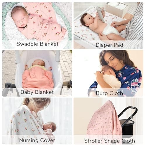 Momcozy Muslin Swaddle Blanket Baby Girl Newborn, 4 Pack Large Wrap Swaddle Blankets Soft Silky Breathable (70% Bamboo + 30% Cotton), Receiving Blanket, Floral Design thumbnail 4