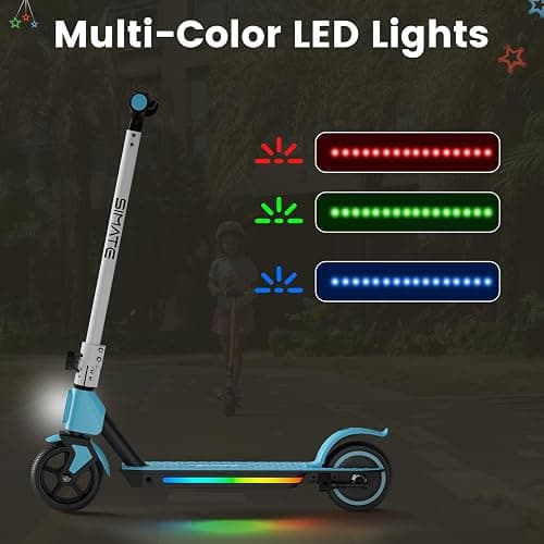 SIMATE Electric Scooter for Kids 6-14, e Kick Scooter with LED Display and Colorful Lights, Adjustable Height and Foldable, Double Brake, Gifts for Kids Girls Boys thumbnail 2
