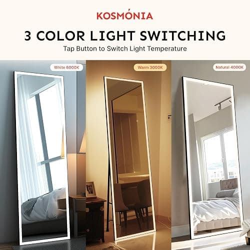 Kosmonia 58"x18" Full Length LED Mirror with Lights, 3 Color Modes & Dimmable Brightness, Wall Mount/Standing/Lean-On Floor Mirror for Bedroom, Vanity, Dressing Room thumbnail 2