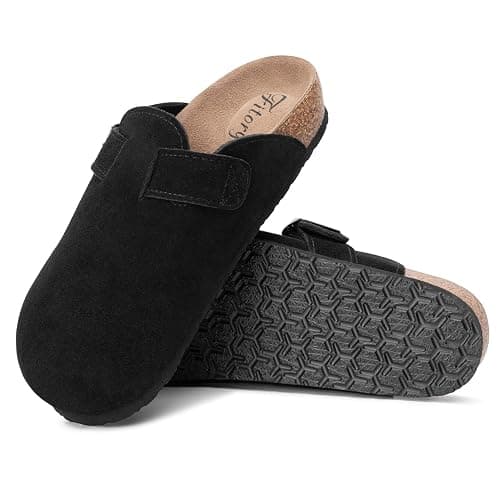 FITORY Womens Clogs Slip-on Potato Shoes Leather Mules with Suede Cork Footbed Size 6-11 thumbnail 4