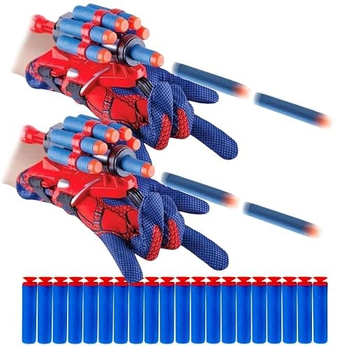 keumi 2 Sets Spider Web Shooters for Kids Easter Decorations Basket Stuffers Cosplay Launcher Gloves with Wrist Toy Set Hero Webs Shooter for Kids - Image 1
