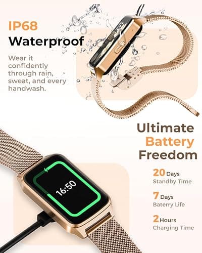 paybay Fitness Tracker Watch for Men Women, Activity Tracker for iPhone and Android with Step Counter, Calorie, Sleep Monitor, 110+ Sports Modes, IP68 Waterproof Smartwatch (Minimalist, Gold, 1.57) thumbnail 7