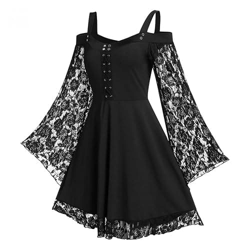 Gothic Vintage Lace Patchwork Women Dress Plus Size Goth Bandage Ladies Spaghetti Strap Dresses thumbnail 5