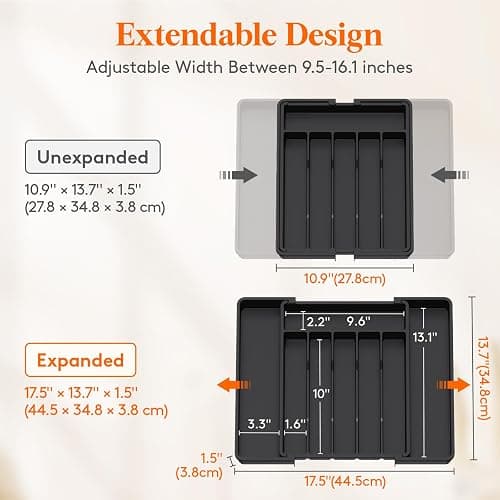 Lifewit Silverware Drawer Organizer, Expandable from 11 to 18 inches, Utensil Tray for Kitchen, BPA Free Flatware Cutlery Holder, Adjustable Plastic Storage for Spoons Forks Knives, Large, Black thumbnail 2