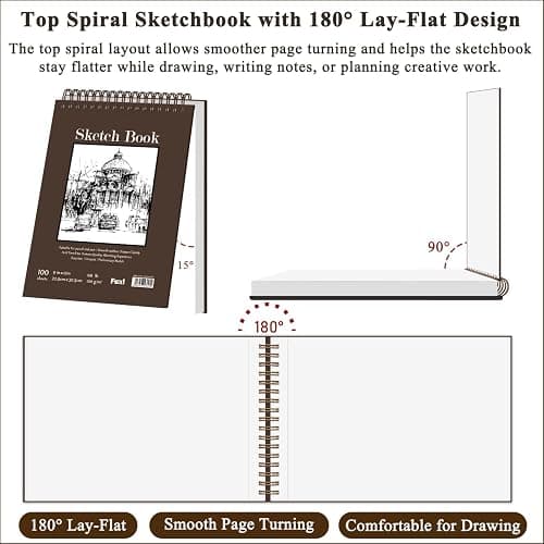 Fuxi 9" x 12" Sketch Book_Top Spiral Bound Sketchbook_100Sheets 68lb/100gsm | Art Sketch Pads for Drawing, Acid-Free Drawing Paper Pad for Kids, Students, Artists & Beginners, Art Supplies for Adults thumbnail 3