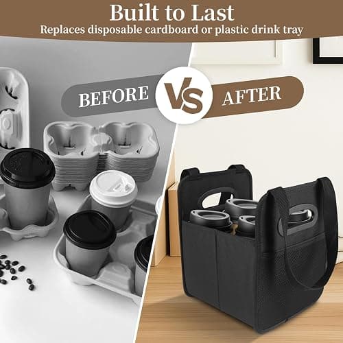 Foyego 4 Cup Drink Carrier with Handle, Reusable Cup Carriers for Drinks, Portable Foldable Insulated Coffee Cup Drink Holder for Delivery and Caddy thumbnail 4