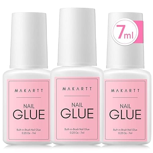 Makartt Nail Glue Extra Strong with Brush, 5s Dries Quickly, 3PCS Acrylic False Nail Glue For Nail Tips or Broken Nails, Long Lasting Nail Adhesive Glue for Fake Nails, No Nail Lamp Needed, (3 * 7ml) - Image 1