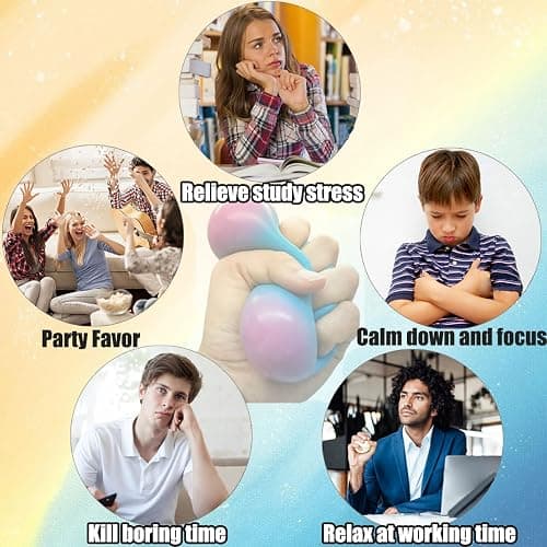 Eutreec Stress Ball Toys Color Changing - Sensory Squeeze Toys Squishy Balls for Teens Kids and Adults Stress Relief Balls for Easter Stocking Party Bundle - 4 Pack(Green/Yellow/Blue/Pink) - 4 Pack thumbnail 6