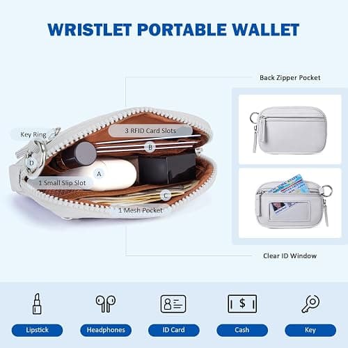 POIUGOYA Nylon Wristlet Wallets, Dual Pouch Keychain Wristlet Wallet, RFID Small Wallet With Coin Pouch,ID Window For Travel thumbnail 5