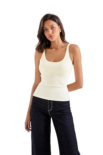 SUUKSESS Women Padded Cotton Ribbed Tank Tops Casual Summer Going Out Sleeveless Scoop Neck Basic Cami Tops thumbnail 5