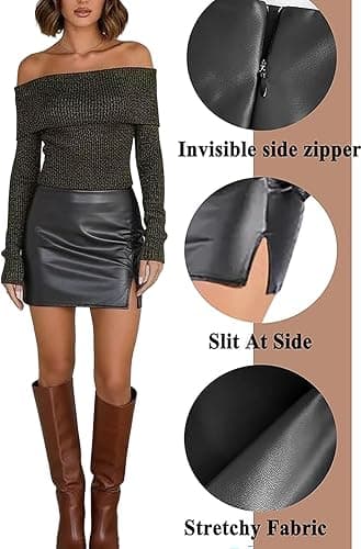 Wrotorea Womens Black Mini Skirt High Waist High Slit Sexy Bodycon Mini Skirt 0290 thumbnail 4
