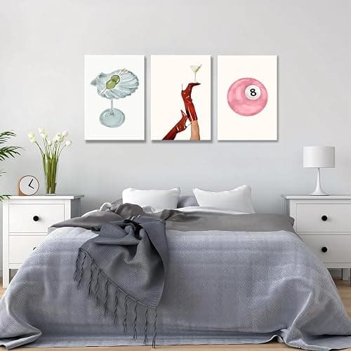 Framed Funky Martini Posters Wall Art Set of 3, Vintage Preppy Aesthetic Canvas Prints, Trendy Pink Number 8 Y2K Girl Room Wall Decor Paintings for Dorm Living Room Dining Room Kitchen 12x16 Inch thumbnail 6