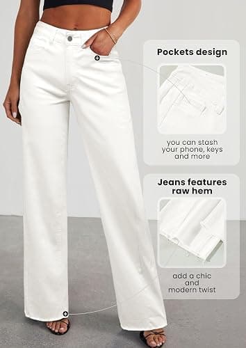 PRETTYGARDEN Women's Wide Leg Jeans Raw Hem Denim Pants | Stretchy Baggy Jeans, High Waisted Palazzo Pants, Basic-5-Pocket, Relaxed Fit, Casual Bottoms, Fall Outfits, Fashion Clothing thumbnail 3