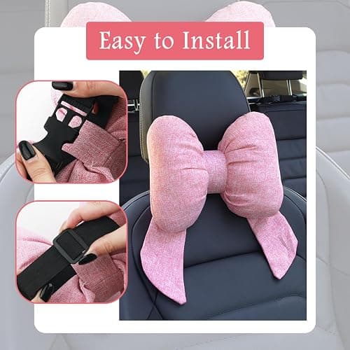 Figpade Cute Bow Car Headrest Pillow,Comfortable & Breathable Car Neck Pillows for Relief Neck Fatigue,Universal Head Rest Pillow for Cars Decoration as Birthday Gifts for Women,Girl (Pink) thumbnail 6