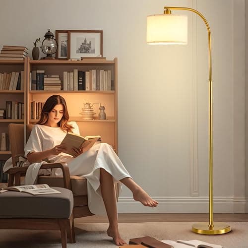 KQW Tall Floor Lamp for Living Room,65'' Modern Standing Lamps with 9W LED Bulb,Elegant Floor Light with Fabric Shade,Gold Tall Lamp for Bedroom Office Study Room Corner Dining Room thumbnail 7
