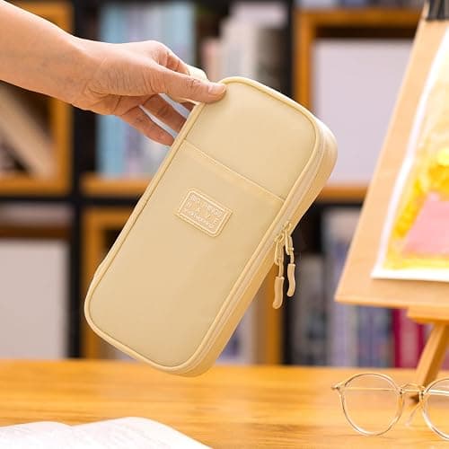 CICIMELON Durable Pen Pencil Case Big Storage Pen Pouch Bag for School Supplies College Teen Girls Adults, Beige thumbnail 6