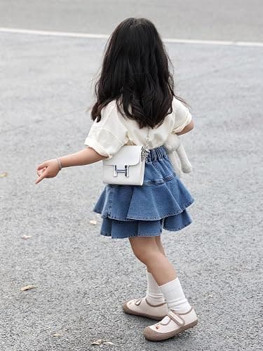 Flofallzique Little Girl's Denim Skirts Mini Flared Pleated Toddler Jean Skorts with Shorts Underneath thumbnail 8