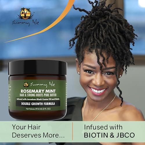 Sunny Isle Rosemary Mint Hair and Strong Roots Butter 2oz | Infused with Biotin & Jamaican Black Castor Oil | Strengthen and Nourish Hair | Dry Scalp, Split Ends - 2 Fl Oz (Pack of 1) thumbnail 5