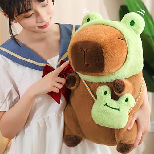 Ditucu Capybara Plush with Frog Hat & Mini Bag 9.8 inch Cute Capibara Stuffed Animal Soft Plushies Toys Gifts for Kids Adults Brown thumbnail 6