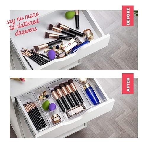 25 PCS Clear Plastic Drawer Organizers Set, 4-Size Versatile Bathroom and Vanity Drawer Organizer Trays, Storage Bins for Makeup, Bedroom, Kitchen Gadgets Utensils and Office Accessories thumbnail 3