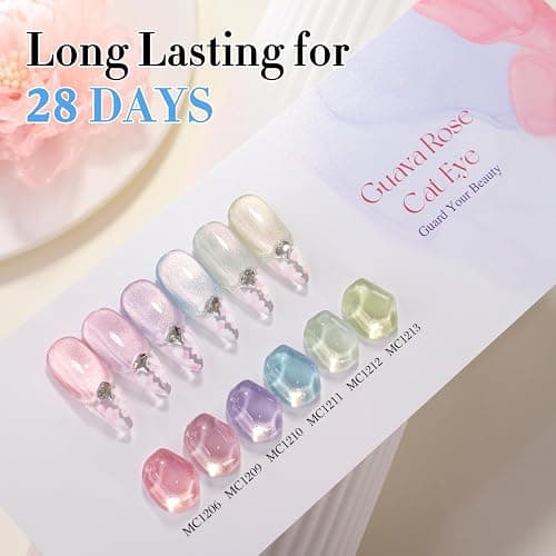 Double Rhythm Cat Eye Gel Nail Polish Set of 6 Same Color Same Bottle 0.5 Oz Shimmer Glitter with Magnet Holographic Reflective Magnetic UV Nail Polish Kit at Home (Rose Green Pink Purple-T6-46) thumbnail 9