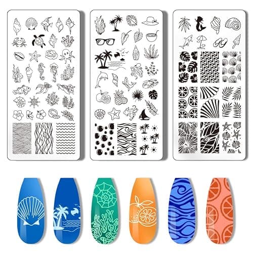 PH PandaHall 3pcs Seaside Stamping Plate Beach Stamper Shell Art Stencils Printing Template Tip Stainless Steel Image Plates for Nail Design Manicure Salon - Image 1