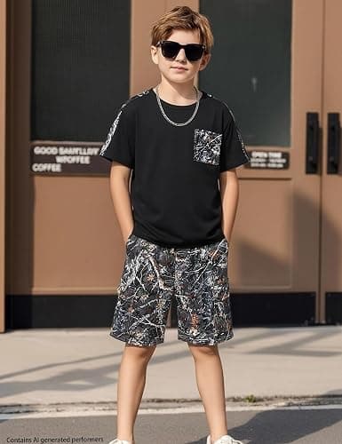 mksodopy Boys Summer Outfit Set 2 Piece T Shirt and Camo Shorts Casual Clothes for Little Big Boys 5-16 thumbnail 5