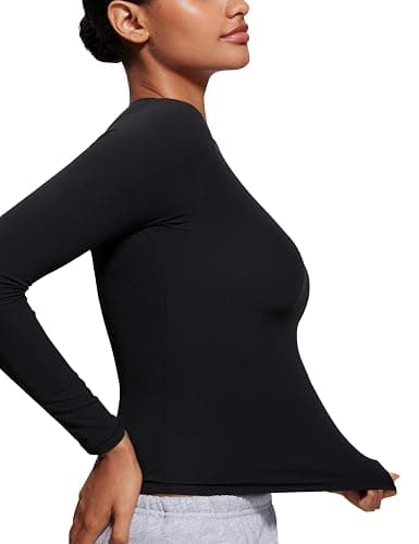 CRZ YOGA Softembrace Crewneck Long Sleeve Shirts for Women - Casual Going Out Tops Soft Basic Fitted Tight Fall T-Shirts thumbnail 3