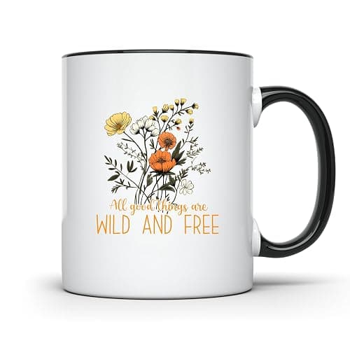All Good Things Are Wild and Free Mug - Floral Design Coffee Cup - Inspirational Mug for Nature Lovers - Motivational Mug - Unique - 11 Ounce - Enjoy Your Favorite Beverage with Style - CCMUG13513 - Image 1