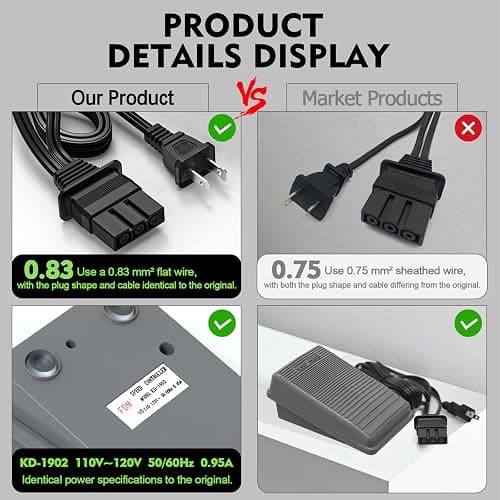 Brother Sewing Machine Pedal and Power Cord Replacement, Compatible with Brother #J00360051 1034D 1634D KD1902 LS1217 LS2125 LX2500 LX3014 LX3125 LX3817 VX1120 XM2701 XL2600i XL5130 XR65 XR3774 JX2517 thumbnail 5