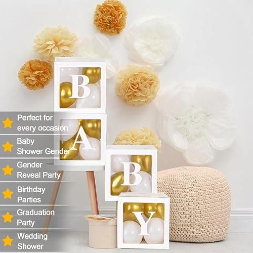Party Deko Box, Babyparty Deko Box 4er-Pack Transparente Ballonbox mit Vier Buchstaben BABY, Geeignet für Verschiedene Partys (Hochzeiten, Geburtstage, Babypartys) thumbnail 4