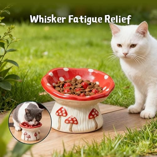 Cat Slow Feeder Bowl, Ceramic Slow Feeder Cat Bowls, Cute Mushroom Elevated Cats Bowl, Anti-Fatigue & Anti-Vomiting thumbnail 5