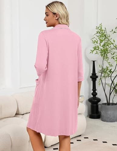Ekouaer Zipper Robes for Women 3/4 Sleeve Housecoats with Pockets | House coats for women, Soft Lightweight Bathrobe, Turn Down Neck, Contrast Piping, Home, Daily Wear, Travel thumbnail 5