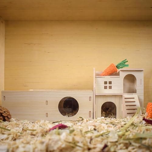 Multi-Chamber Wooden Hamster Hideout & Tunnel - Durable, Ventilated Natural Wood Cage Accessories for Dwarf, Syrian Hamsters and Small Pets thumbnail 6