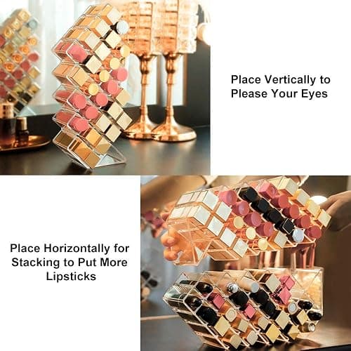 JessLab Lipstick Organizers, Acrylic Holder Lip Gloss Tower Clear Cosmetic Fish Sticks Lip Makeup Storage for Bathroom Vanity Countertop, 28 Slots thumbnail 4