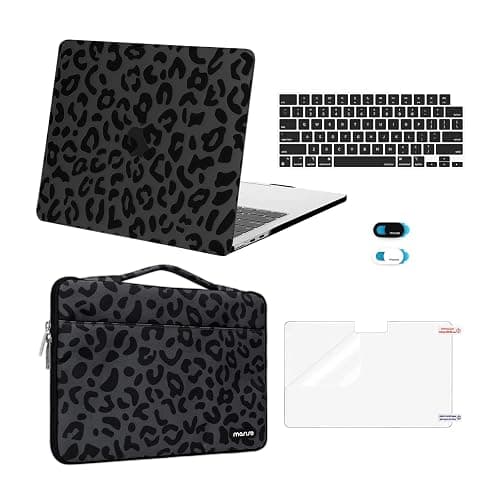 MOSISO Compatible with MacBook Air 13 inch Case 2025 2024 2023 2022 M4 A3240 M3 A3113 M2 A2681, Plastic Leopard Grain Hard Shell&Carrying Sleeve Bag&Keyboard Cover&Webcam Cover&Screen Protector, Black - Image 1