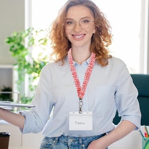 Marspark 2 Set Scrunchie Lanyards with 4 Card Holders for ID Badges and Keys Cute Stretchy Scrunchie Neck and Wrist Lanyards for Teacher Women Nurses School Office Supplies(Bright, Checked) thumbnail 6
