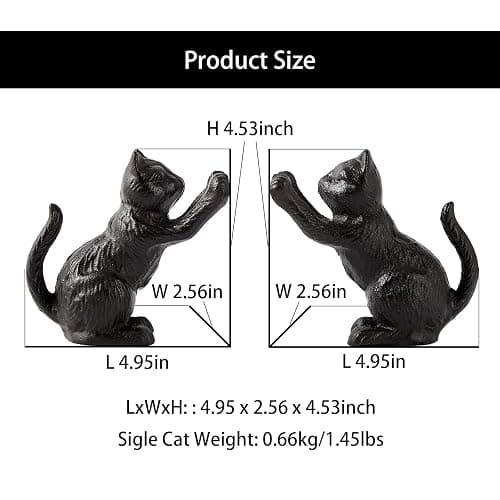 Denique Cat Decorative Bookends, Cute Book Ends to Hold Books, Bookends for Shelves, Unique Cast Iron Book Stopper for Heavy Books, Cat Office Decor, 1 Pair/2 PCS thumbnail 3