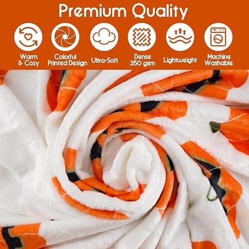 Yiyhuxf Halloween Pumpkin Face Blanket - Orange Flannel Fleece Throw for Home, Living Room, Bed, Chair Decor - 60"x50" thumbnail 5