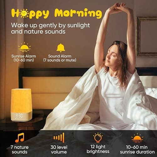 Réveil Lumineux Simulateur d'Aube, Lampe de Reveil avec 30 Sons pour Dormir, Lampe de Chevet à Intensité Variable avec Fonction Charge, Snooze, Minuteur, Réveil Matin Veilleuse pour Enfant/Ado/Adulte thumbnail 3