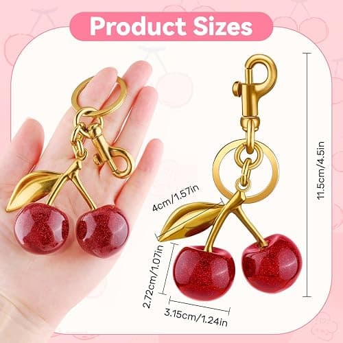TINKRSTUFF Cherry Bag Charm Cute Key Chains Cherry Purse Charms for Handbags, Strawberry Keychain Gifts for Women thumbnail 2