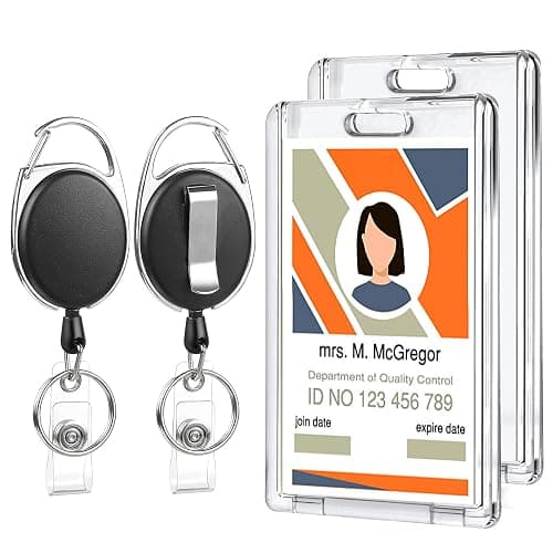 2 Set Badge Holder Retractable Clip Heavy Duty Badge Reel with Acrylic Clear Vertical ID Card Badge Holders for Work Office Nurse Teacher Student - Image 1